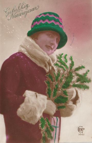 MEISJE KERST HOEDJE UIT 1926 ZEER MOOIE KAART KH422 beschikbaar voor biedingen