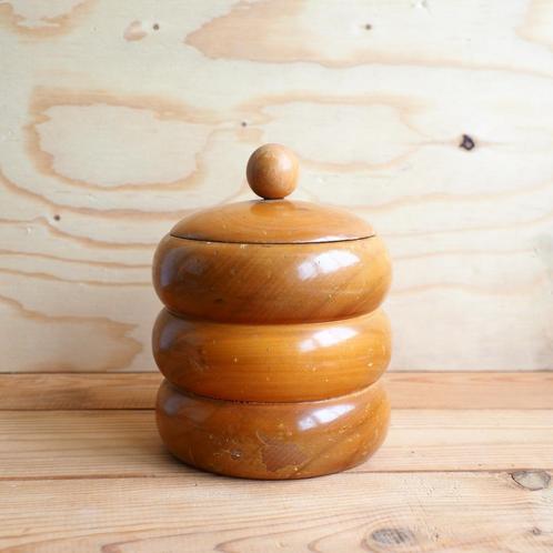 Houten dekselpot tabakspot met grove ribbels, Verzamelen, Rookartikelen, Aanstekers en Luciferdoosjes, Gebruikt, Overige typen