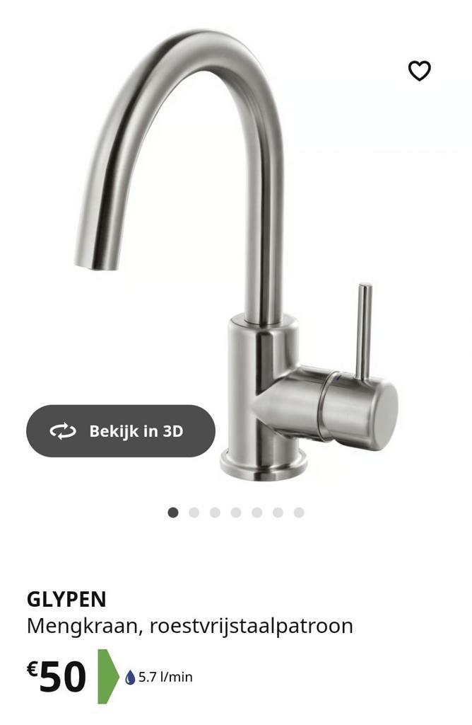 IKEA keukenkraan Glypen, Doe-het-zelf en Verbouw, Sanitair, Gebruikt, Kraan, Rvs, Ophalen of Verzenden