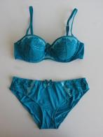 Hunkemoller aqua blauw setje strapless BH 75B en slip maat S, Hunkemöller, Verzenden, Blauw, Setje