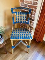 Rotan stoel blauw vintage brocante, Ophalen, Brocante vintage, Blauw, Riet of Rotan
