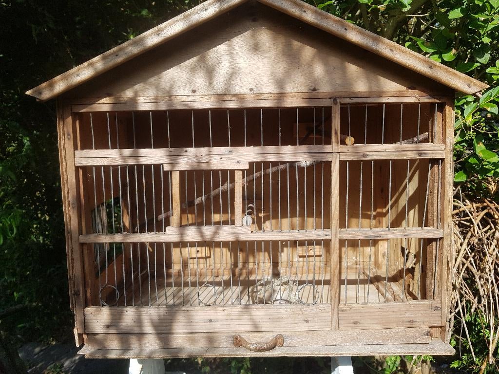 Brocante houten vogelkooi of voederhuisje (brocante), Dieren en Toebehoren, Vogels | Hokken en Kooien, Ophalen of Verzenden, Gebruikt