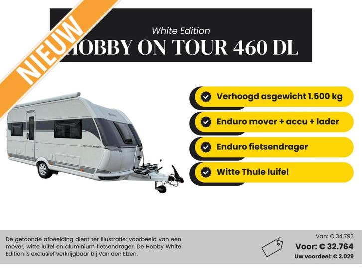 Hobby On Tour 460 DL White Edition Actiepakket, Caravans en Kamperen, Caravans, Bedrijf, tot en met 3, 1000 - 1250 kg, Standaardzit