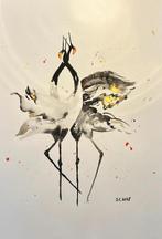 Kraanvogel aquarel kraanvogels, Ophalen of Verzenden