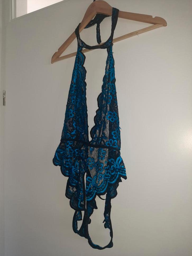 Sexy Body Suit Blauw/Zwart - XL, Kleding | Dames, Ondergoed en Lingerie, Body of Korset, Blauw, Ophalen of Verzenden