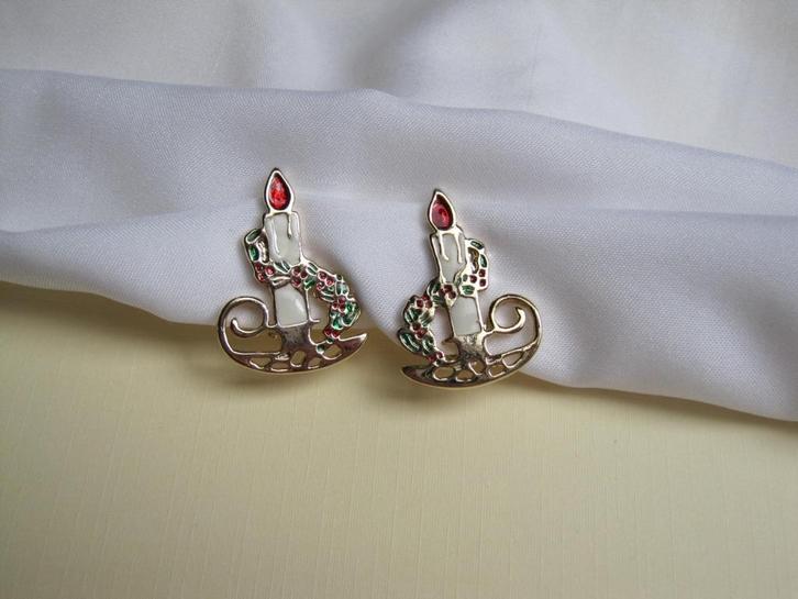 Oorbellen kerst kaarsen/kandelaars/ emaille, Diversen, Kerst, Gebruikt, Verzenden