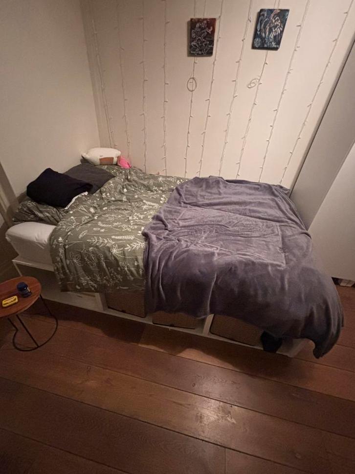 Bedframe wit 140 x 200, Huis en Inrichting, Slaapkamer | Bedden, Gebruikt, Tweepersoons, 140 cm, 200 cm, Hout, Wit, Ophalen