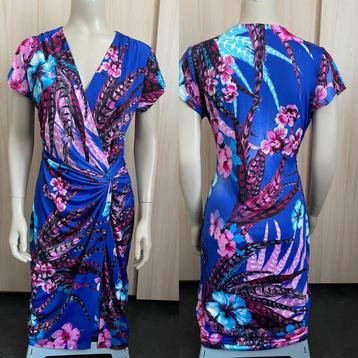 Overslag jurk charbell Paris blauw roze bloemen 36/S 38/M beschikbaar voor biedingen