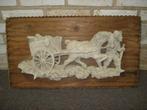groot Steen op Plank  paard en kar   68 cm breed, Antiek en Kunst, Curiosa en Brocante, Verzenden