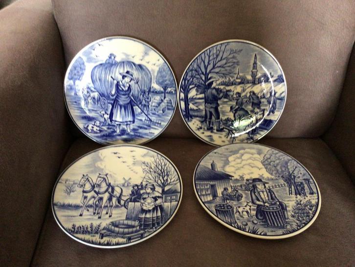 Delftsblauwe borden “ de 4 seizoenen “, Antiek en Kunst, Antiek | Wandborden en Tegels, Ophalen