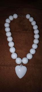 Witte Kralenketting met Hart Hanger, Met hanger, Kunststof, Wit, Ophalen of Verzenden