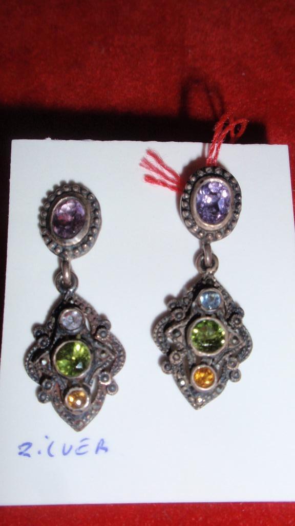 Paar oude zilveren 925 oorbellen markasiet en natuurstenen, Sieraden, Tassen en Uiterlijk, Oorbellen, Gebruikt, Knopjes of Stekers