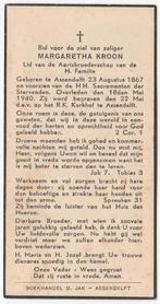 Margaretha Kroon 1867 Assendelft + 1940 Assendelft, 72 jaar, Verzenden