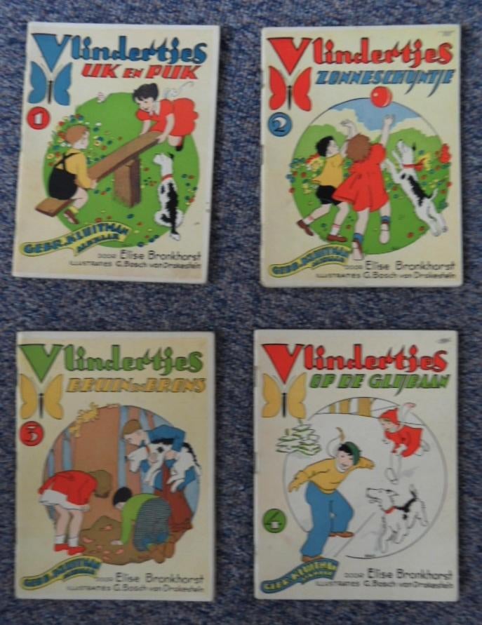 Elise Bronkhorst - Vlindertjes, nr 1 t/m 4 (1940), Ophalen of Verzenden