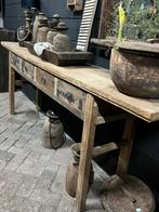 Oude Chinese elmwood sidetable met laden stoer sober wonen, 200 cm of meer, 25 tot 50 cm, Rechthoekig, Zo goed als nieuw