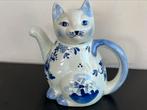 Delftsblauw porselein Poes / Kat theepot 16/18cm H, Ophalen of Verzenden, Gebruikt