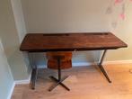 Mid century schoolbank, oud retro school bureau met stoeltje, Ophalen, 100 tot 150 cm, Eikenhout, 50 tot 100 cm