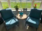 2 prachtige blauwe fauteuils als nieuw, Ophalen, Zo goed als nieuw, 75 tot 100 cm, 50 tot 75 cm