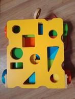 Houten Blokkenkarretje met Vormenstoof, Kinderen en Baby's, Speelgoed | Houten speelgoed, Ophalen of Verzenden, Gebruikt, Duw- of Trekspeelgoed