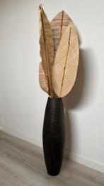Luxe Vaas met Riet & Houten Bladeren, Ophalen of Verzenden