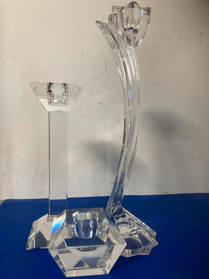 3 Kristallen Kandelaren, Huis en Inrichting, Woonaccessoires | Kandelaars en Kaarsen, Zo goed als nieuw, Kandelaar, Minder dan 25 cm