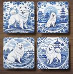 Japanse Spitz Delfts Blauw onderzetters met houder, Ophalen of Verzenden, Nieuw, Glas of Kopje