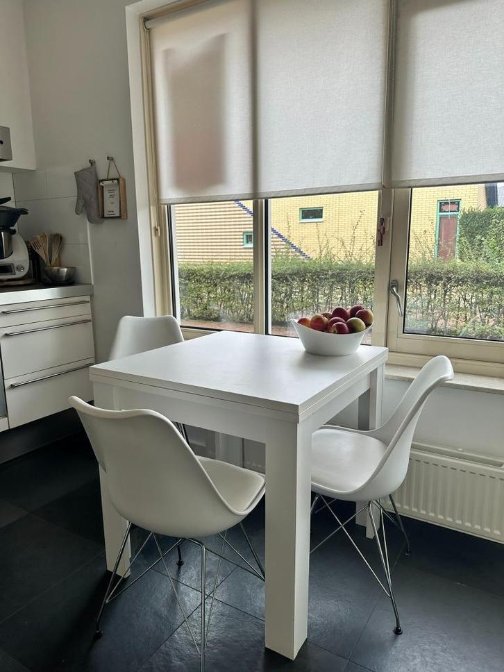 uitschuifbare tafel met 3 stoelen, Huis en Inrichting, Tafels | Eettafels, Zo goed als nieuw, 50 tot 100 cm, Rechthoekig, Ophalen