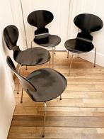 4 Fritz Hansen/Arne Jacobsen zwarte Mier 3-poot stoelen, Huis en Inrichting, Stoelen, Ophalen, Gebruikt, Zwart, Vier