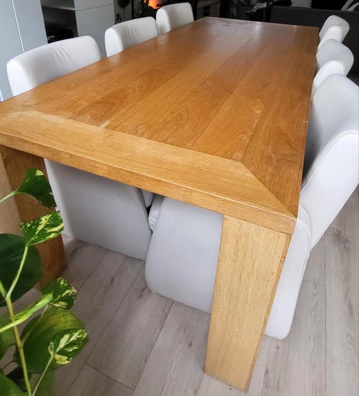 Eiken eettafel met stoelen, Huis en Inrichting, Tafels | Eettafels, Zo goed als nieuw, 50 tot 100 cm, 200 cm of meer, Rechthoekig