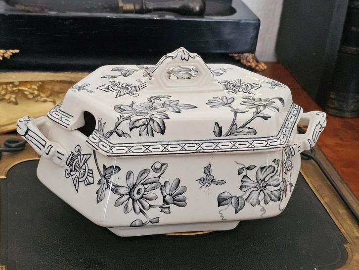 Aparte antieke WEDGWOOD Clematis suikerpot / terrine zwart, Antiek en Kunst, Antiek | Servies los, Ophalen of Verzenden