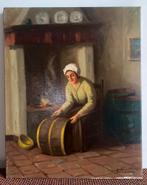 Klassiek schilderij van een vrouw die een ton boent, Antiek en Kunst, Ophalen of Verzenden