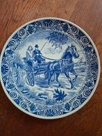 Delfts blauw groot wandbord/  paard rijtuig, Ophalen of Verzenden