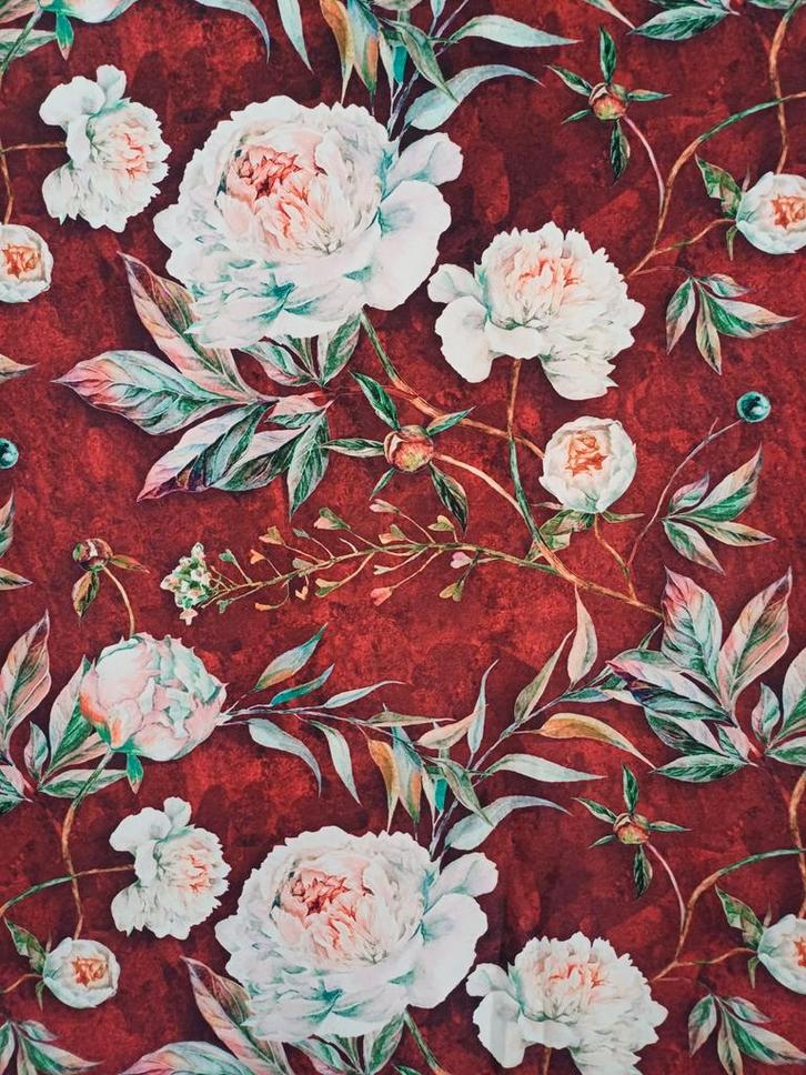 Stof pioenrozen rood nieuw, Hobby en Vrije tijd, Stoffen en Lappen, Nieuw, Satijn of Zijde, 120 cm of meer, 200 cm of meer, Rood