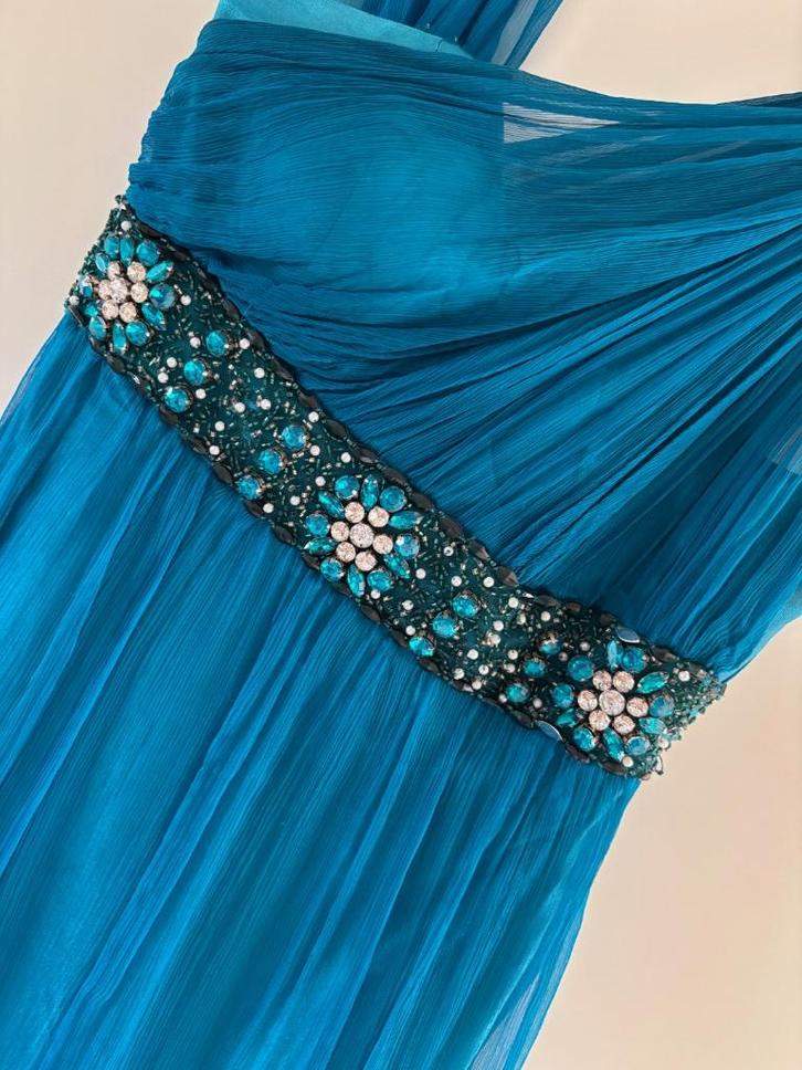 Cocktail jurk turquoise/blauw S, Kleding | Dames, Jurken, Gedragen, Maat 36 (S), Blauw, Boven de knie, Ophalen of Verzenden