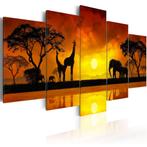 528 Afrika Giraffe Olifant 5 Luik Canvas Schilderij 200x100, Nieuw, Schilderij, Ophalen of Verzenden, 125 cm of meer