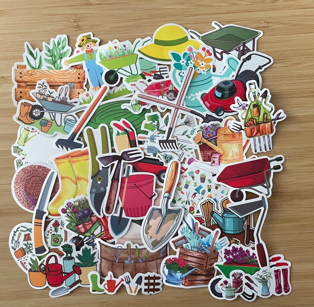 Tuinieren in de tuin werken, tuin gereedschap stickers, Verzenden, Nieuw, Meerdere stickers