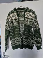 Groene wollen vest met Noors motief - Maat M - handgemaakt, Maat 38/40 (M), Ophalen of Verzenden, Zo goed als nieuw, Handgemaakt