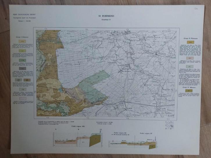 164 / Geologische kaart uit 1933 Roermond e.o. kwarblad IV, Boeken, Atlassen en Landkaarten, Zo goed als nieuw, Landkaart, Nederland