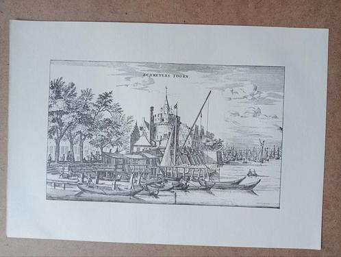Oude Prent Schreierstoren Amsterdam Gravure, Antiek en Kunst, Kunst | Etsen en Gravures, Ophalen of Verzenden