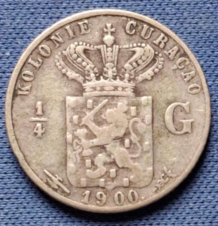 Curaçao ¼ gulden 1900 Km 35 CK+2 knap, Postzegels en Munten, Munten | Nederland, Losse munt, 25 cent, Koningin Wilhelmina, Zilver