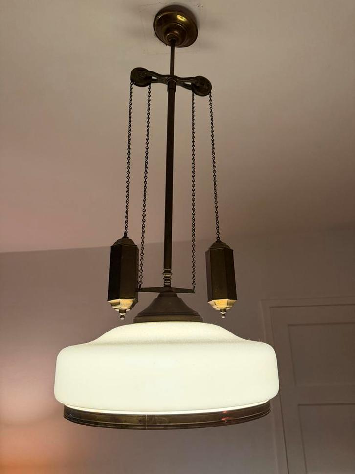 Hanglamp Art deco, Huis en Inrichting, Lampen | Hanglampen, Gebruikt, 75 cm of meer, Glas, Ophalen of Verzenden