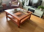 Handgemaakte teakhouten salontafel met glas 100 x 100 cm, Huis en Inrichting, Tafels | Salontafels, Ophalen, 50 tot 100 cm, Glas