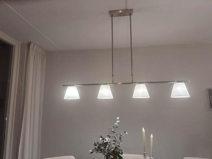 Mooie hanglamp van geborsteld staal, Huis en Inrichting, Lampen | Hanglampen, Zo goed als nieuw, Metaal, Ophalen