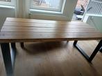 Houten eettafel met zwarte metalen U-poten – 6 zitplaatsen, Ophalen, Gebruikt, 200 cm of meer, 50 tot 100 cm