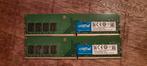 2x Crucial 8gb ddr4 2133 Udimm geheugenkaarten, Computers en Software, RAM geheugen, Ophalen of Verzenden, Zo goed als nieuw, DDR4
