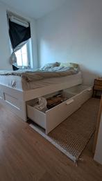 IKEA Brimnes bed 160x200 + Luroy lattenbodem, Ophalen, Verstelbaar, Wit, Tweepersoons