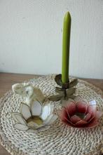 Messing kandelaar bloem en lotus theelichthouder, Overige materialen, Gebruikt, Ophalen of Verzenden, Rood