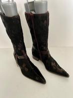 G317 Dyva: mt. 40 cowboy-laarzen hoge schoenen bruin/zwart, Hoge laarzen, Zwart, Ophalen of Verzenden, Zo goed als nieuw