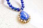 Diamanten Lapis Lazuli Kralen Ketting | 14 Karaat Goud