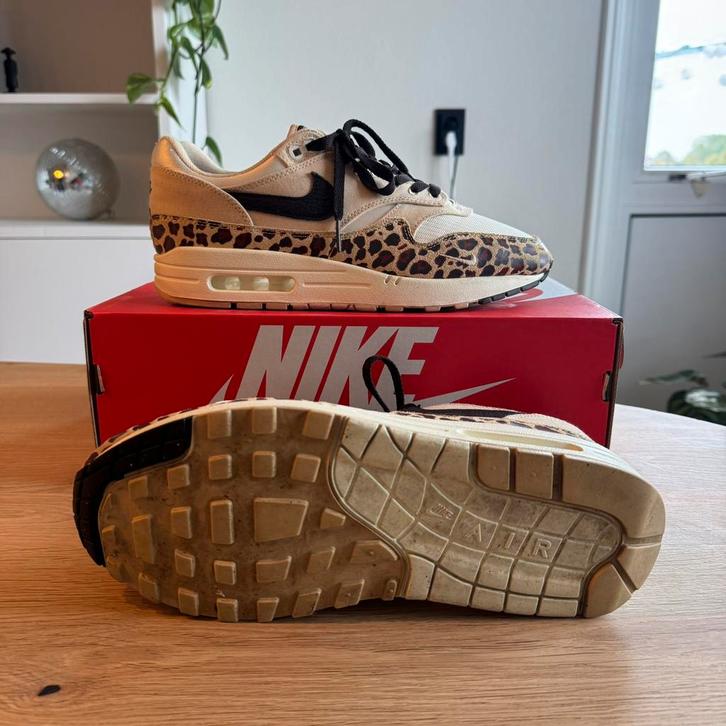 Mooie Nike Air Max 1 Sesame Leopard US 9 EU 42.5, Kleding | Heren, Schoenen, Zo goed als nieuw, Sneakers of Gympen, Overige kleuren